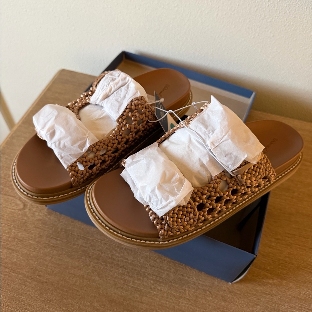 Brown Woven Slide Sandals-NEW with tags